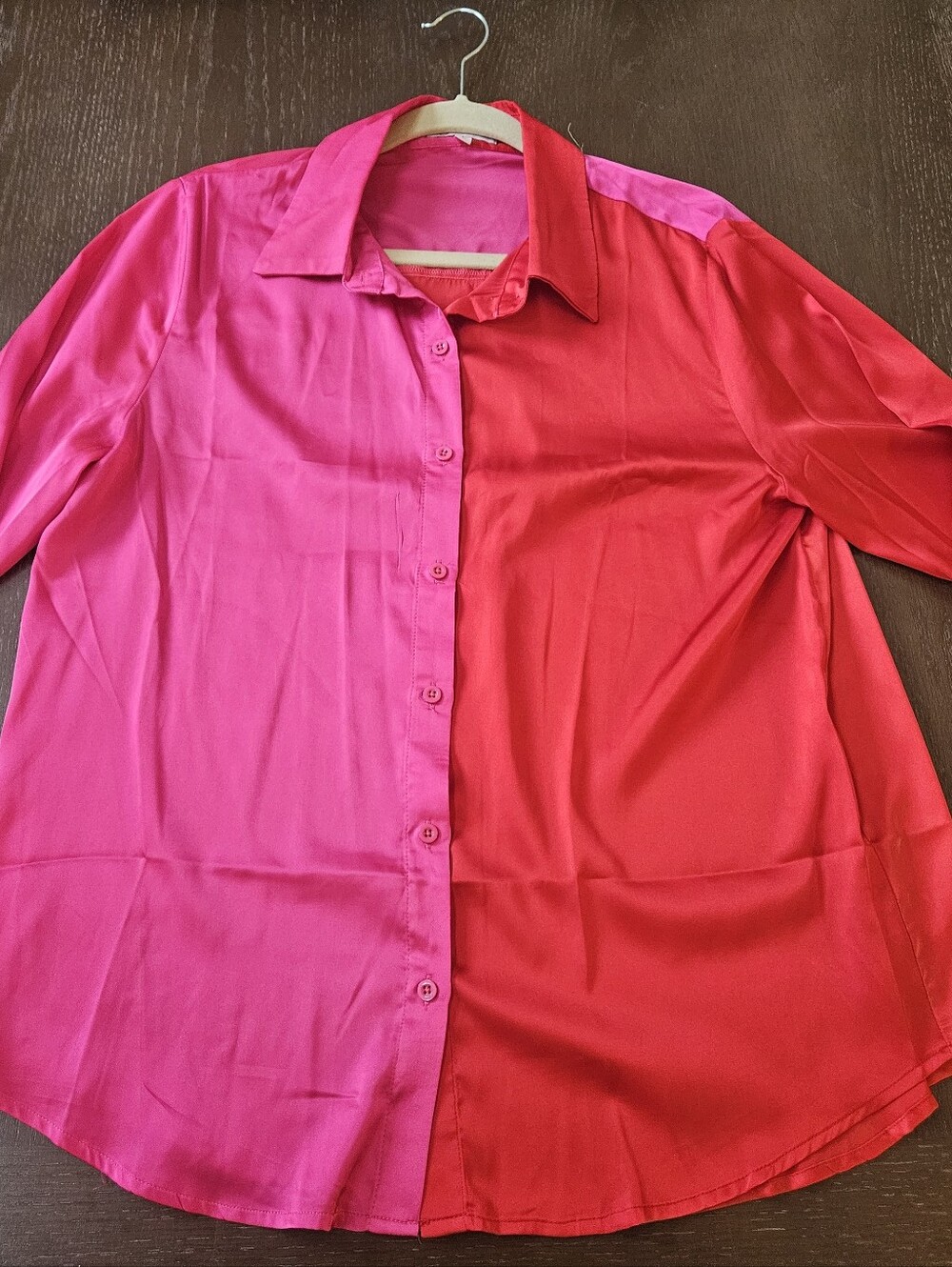 Jess Lea Pink Red Colorblock Button Down Blouse Size L